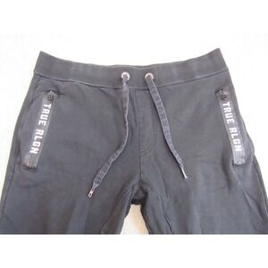 True Religion Mens Black Joggers Sweatpants Horseshoe Logo XL Drawstring Fleece